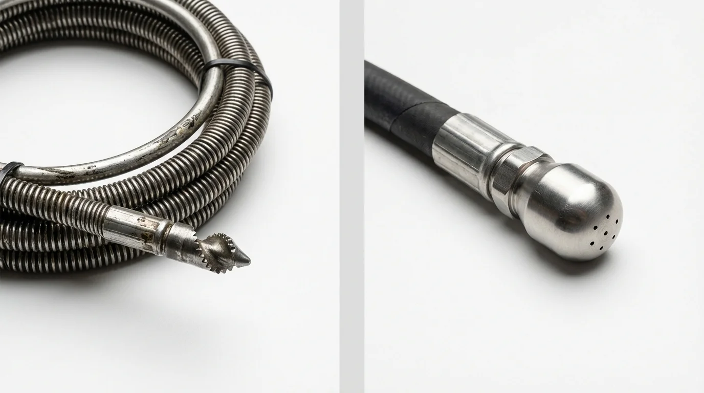 Drain snake cable and hydro jetting nozzle used for drain cleaning in Ottawa, KS