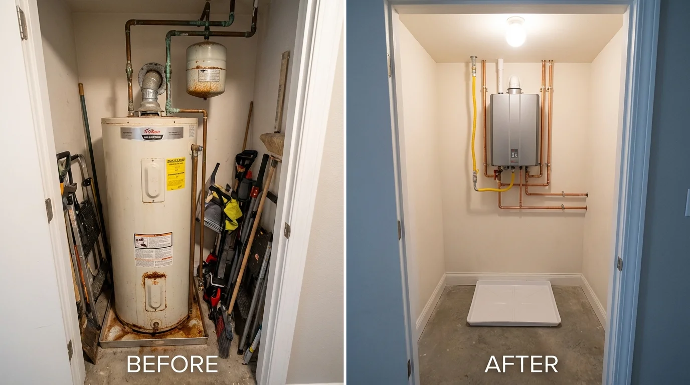 Tank water heater versus wall-mounted tankless unit comparison for Ottawa, KS homeowners